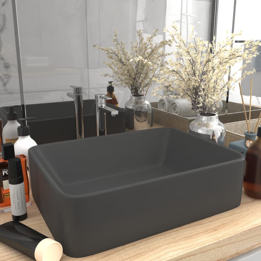 Lavabo de lujo cerámica gris oscuro mate 41x30x12 cm es4774