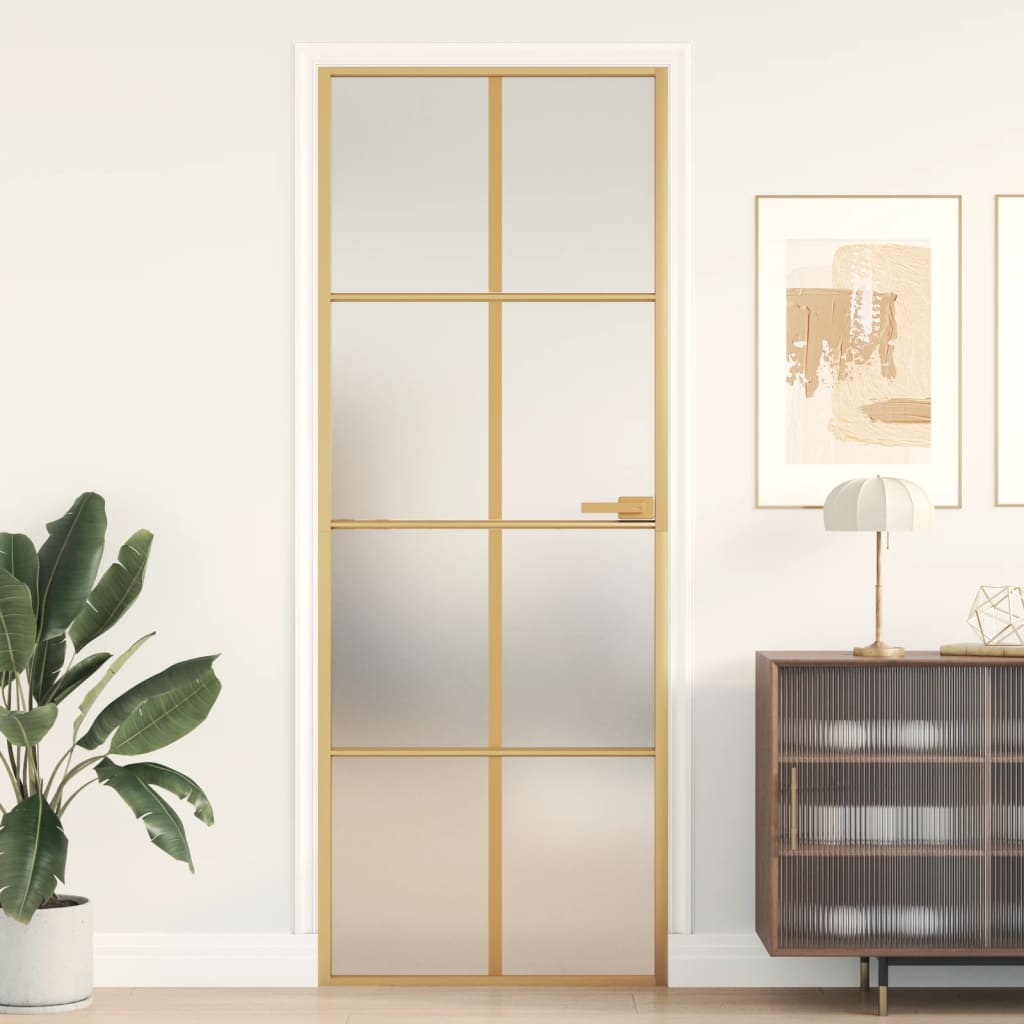 Puerta de interior dorada vidrio templado y aluminio 76x201,5cm wef4420