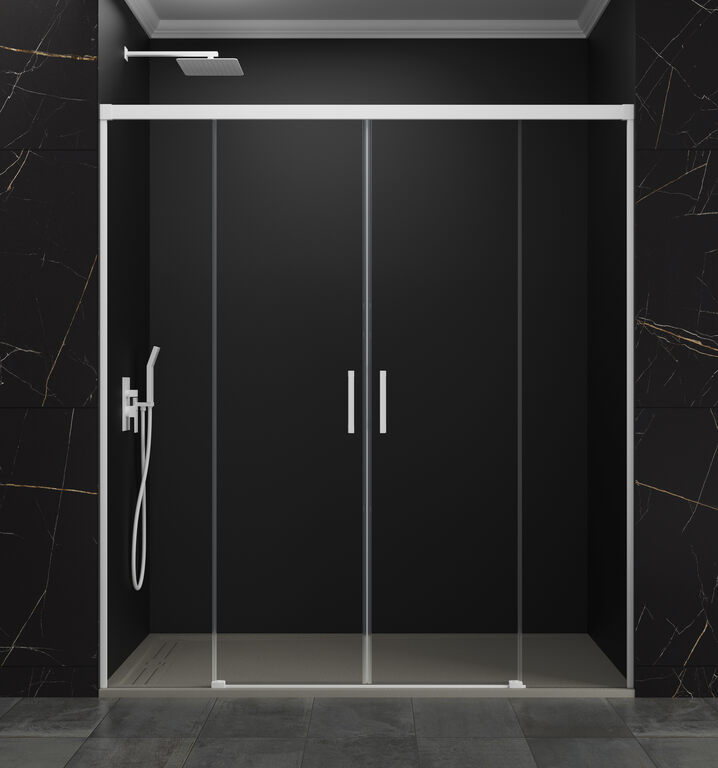Mampara basic spazio 2 puertas + 2 fijos transparente blanco 200 cm
