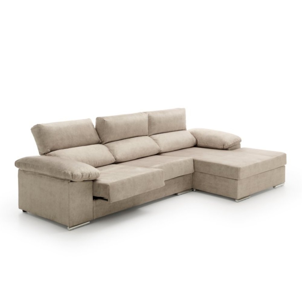 Sofa chaise longue reclinable y deslizante melissa beige derecha