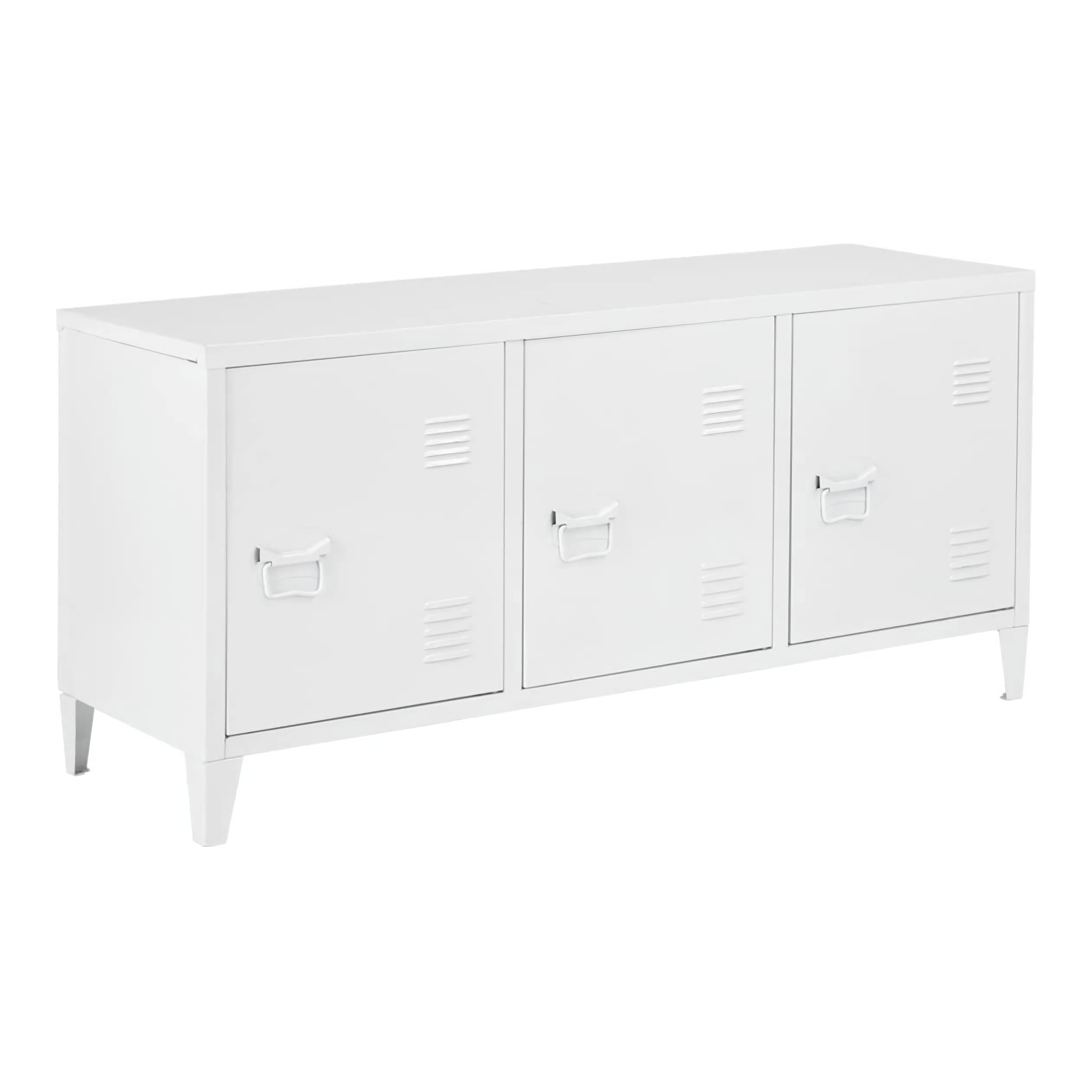Mesa de tele kotka con 3 compartimientos cerrados acero 58x113x40cm blanco