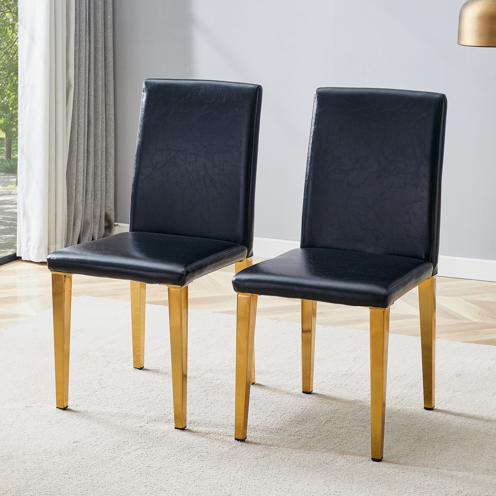 Sillas comedor pu negro set de 2 con base dorada
