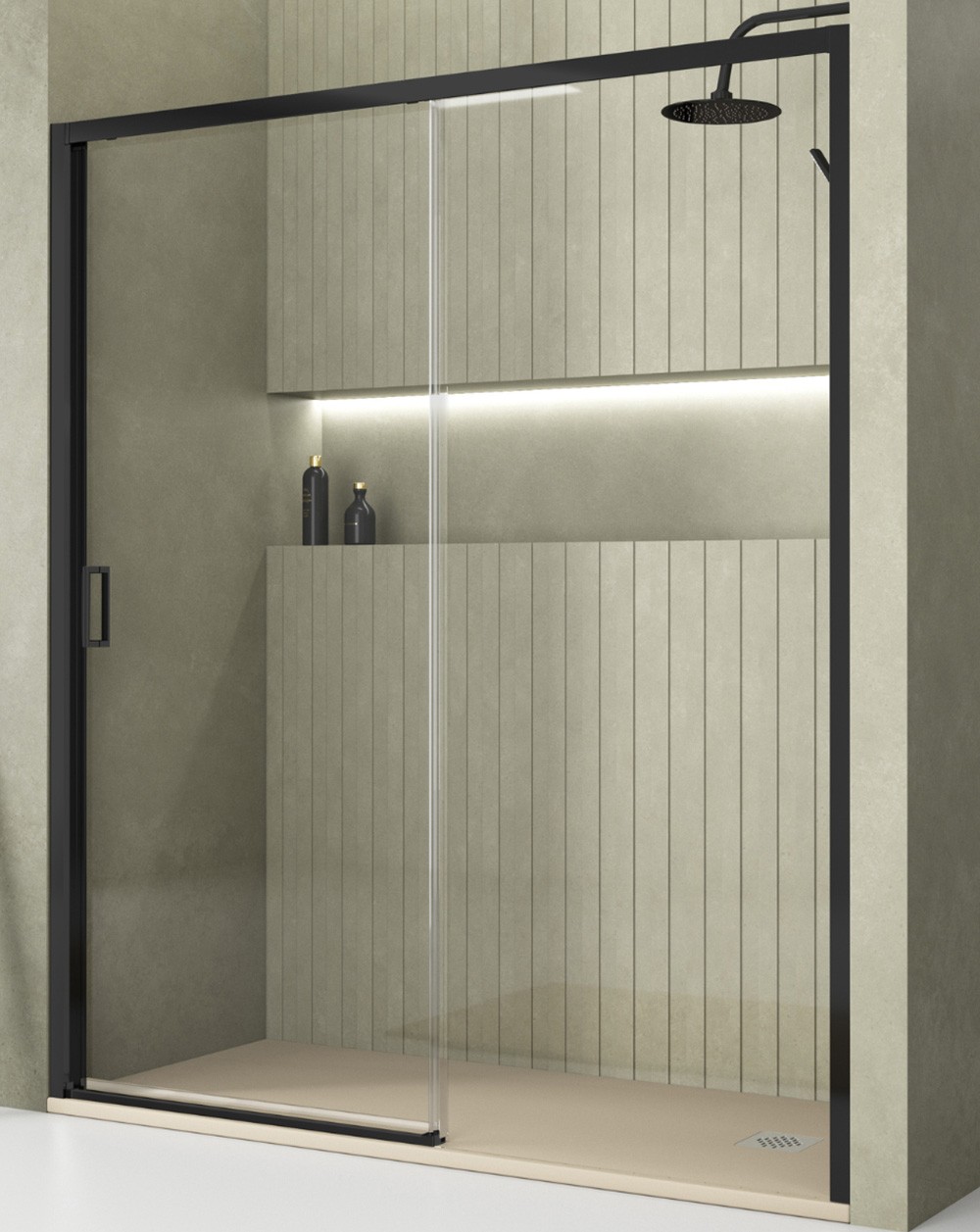 Mampara ducha frontal 1 puerta 1 fijo | negro 160cm (adap. 158-162cm)