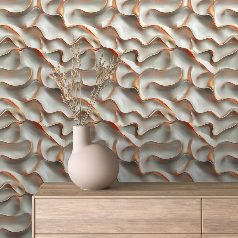 Papel pintado 3d olas beige y piel 60cm por 300cm
