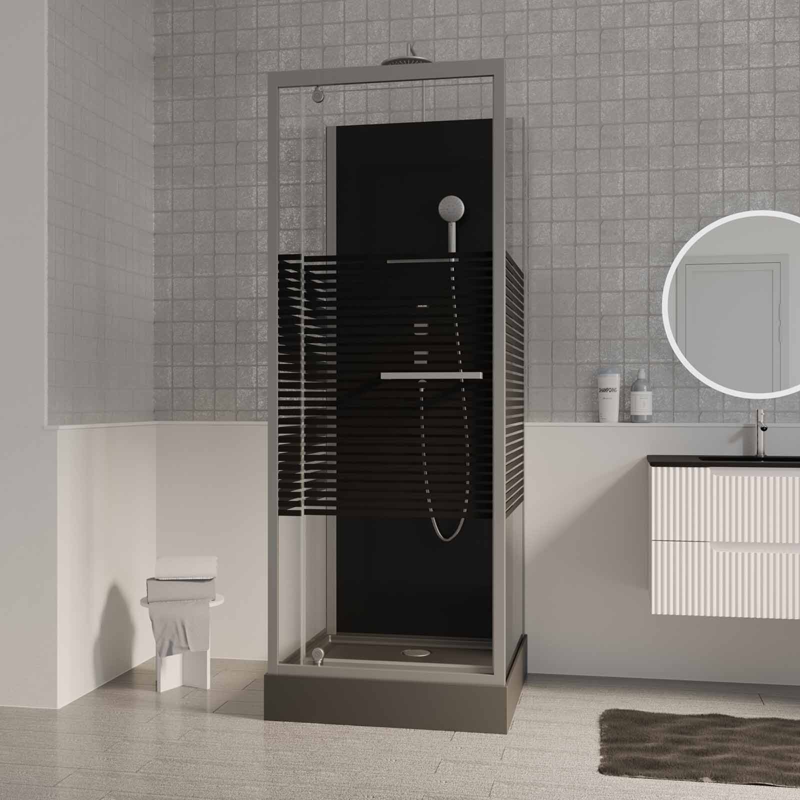 Cabina de ducha 70x70x215 cm - puerta abatible - líneas gris antracita