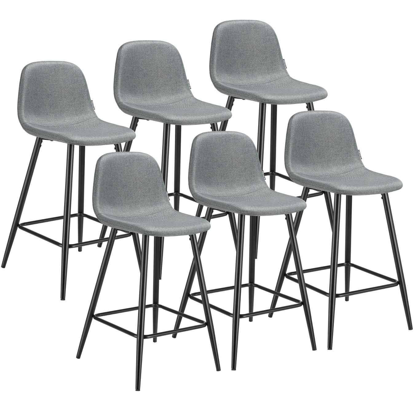 Set de 6 taburetes altos con respaldo y reposapiés, 45x48x92 cm, gris