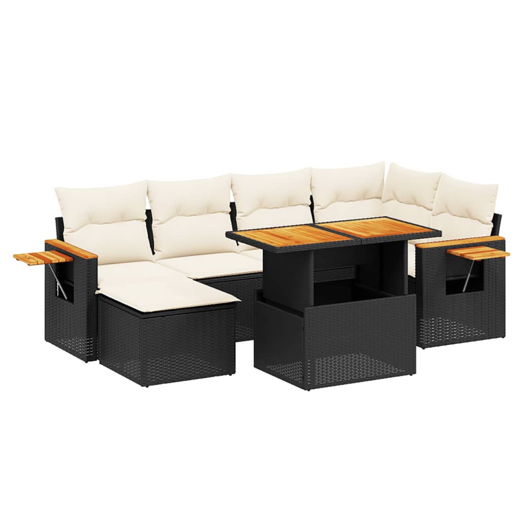 vidaXL set de comedor de jardín 7 pzas y cojines ratán sintético negro