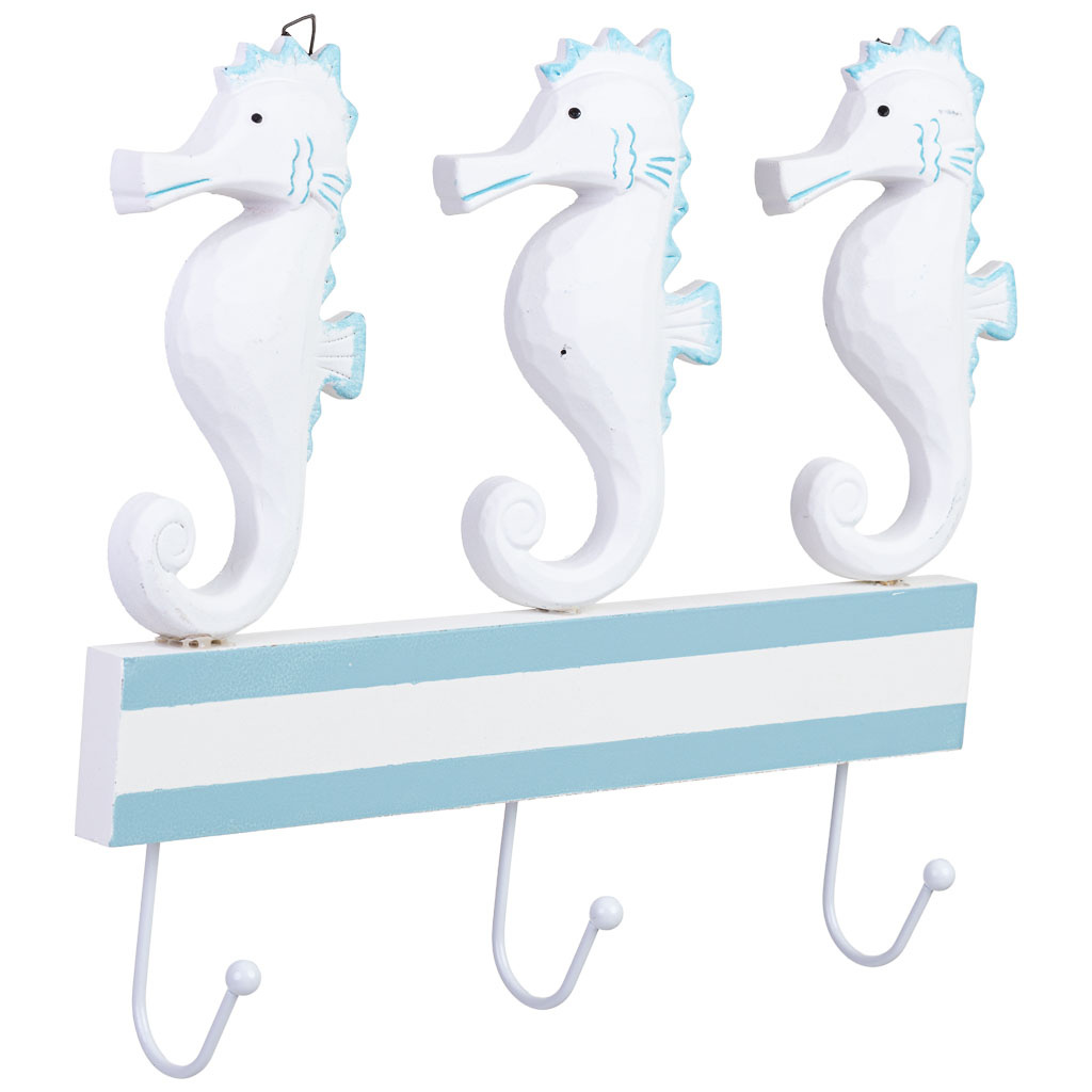 Percha de pared de madera con 3 ganchos blanco 34x5x28h cm