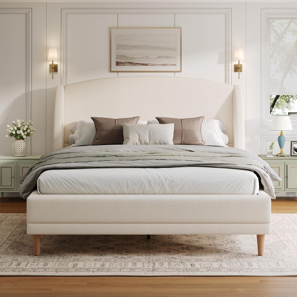 Cama 140x190cm con somier de láminas, patas de madera, blanco