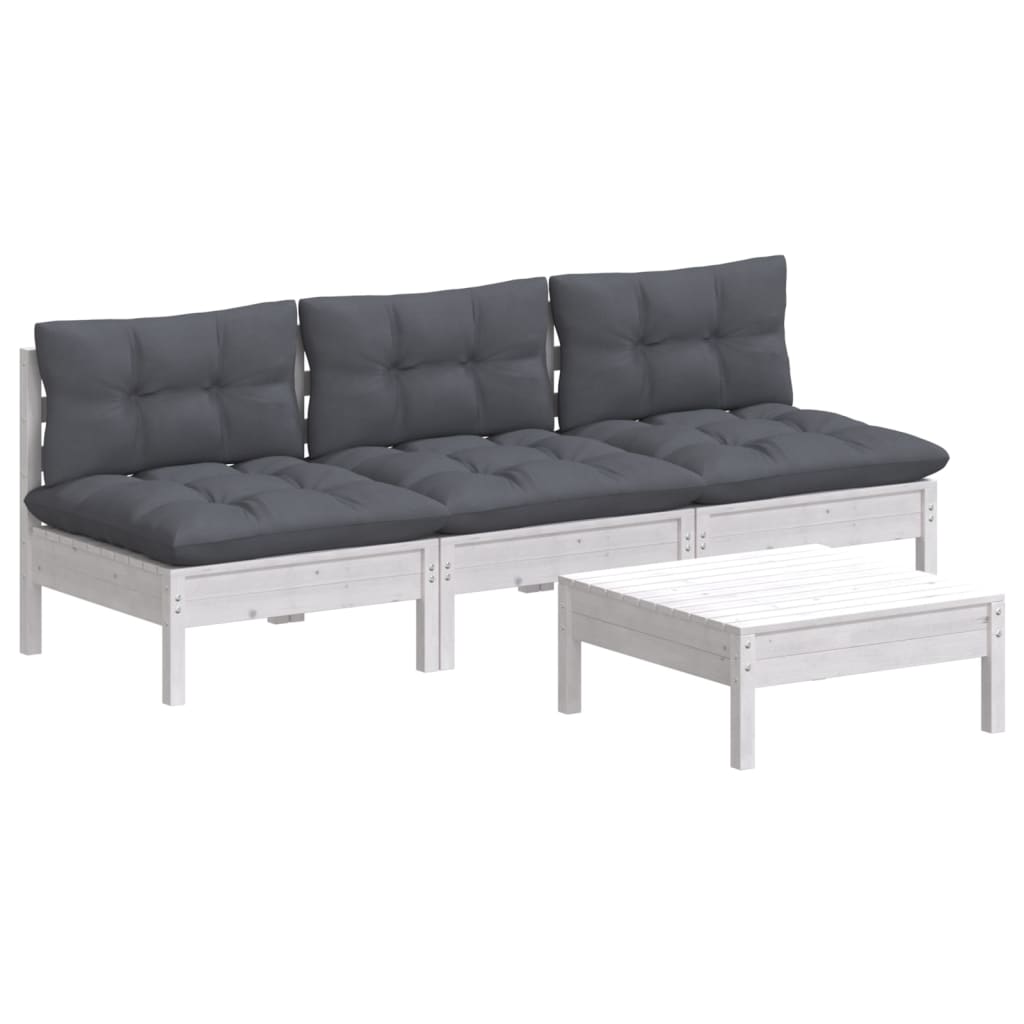 vidaXL muebles de jardín 4 piezas con cojines antracita madera pino