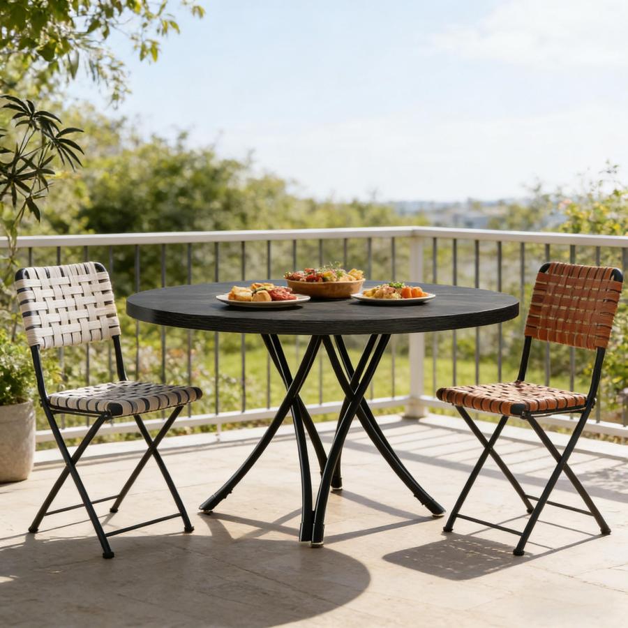 Mesa de comedor redonda negra minimalista 120x120x75cm