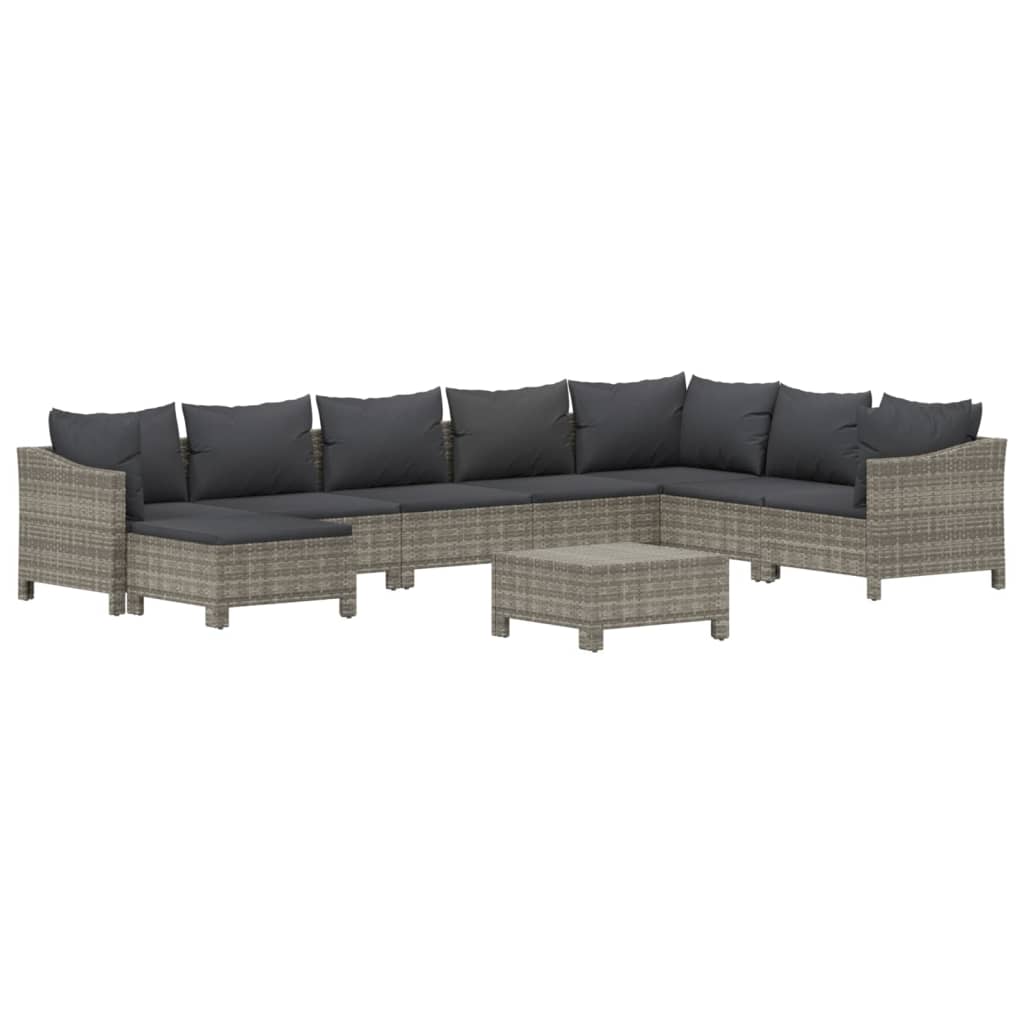 vidaXL set de muebles de jardín 9 pzas y cojines ratán sintético gris