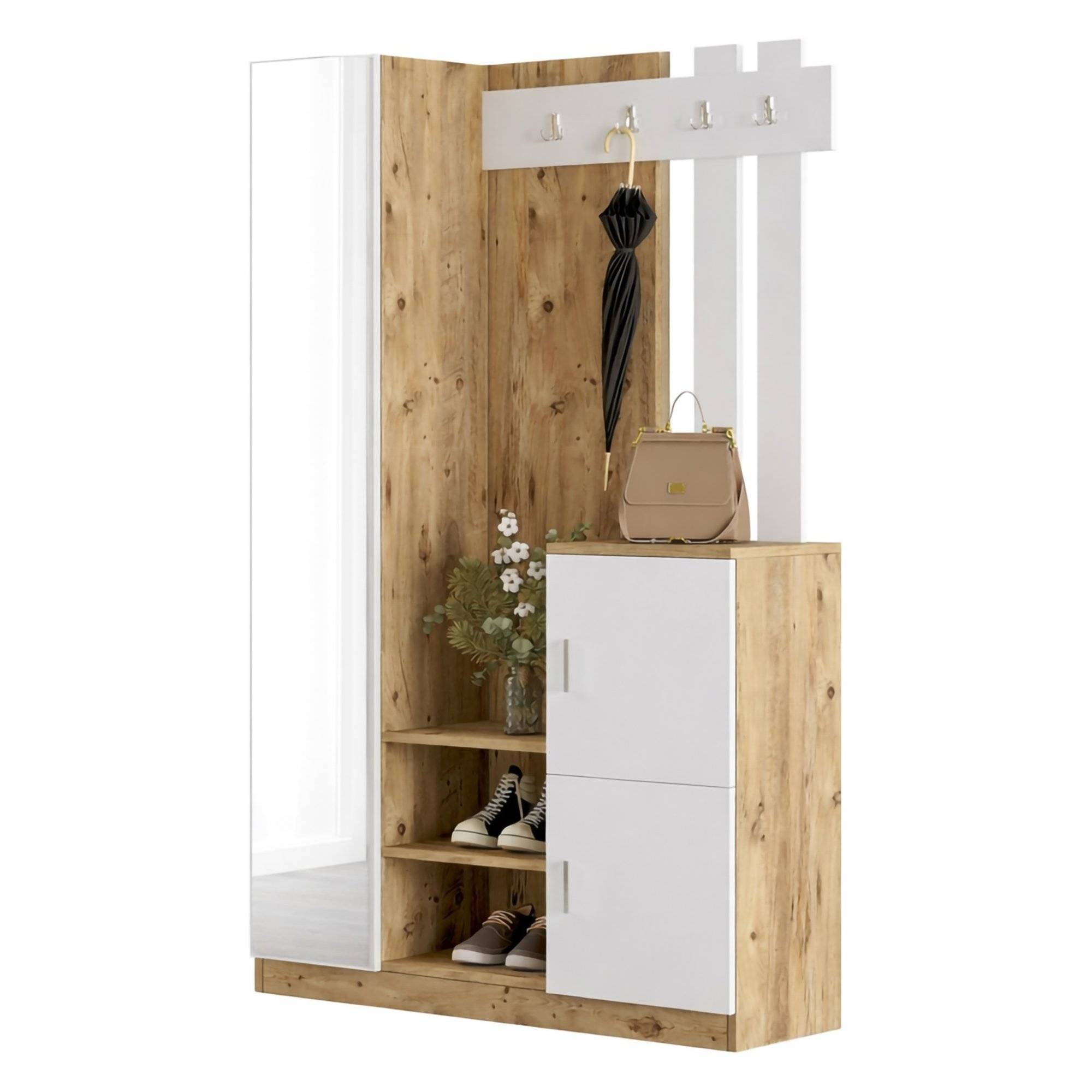 Mueble de entrada arco, 8 estantes, madera noble roble marrón