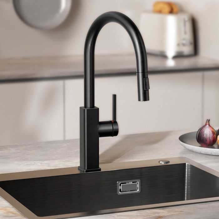 Grifo de cocina extraíble - acero inoxidable 304 - negro - 360° - 40 cm