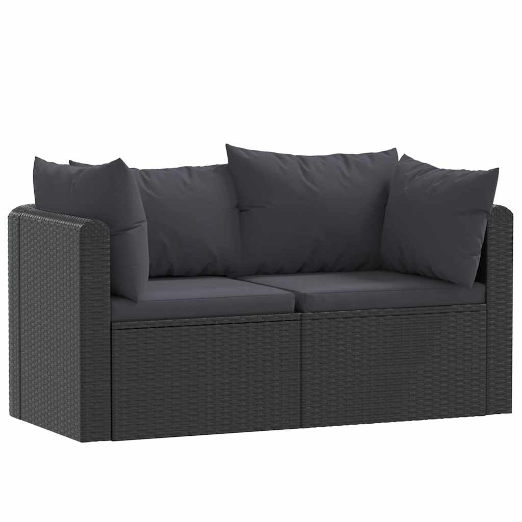 vidaXL set de sofás de jardín 2 piezas y cojines ratán sintético negro
