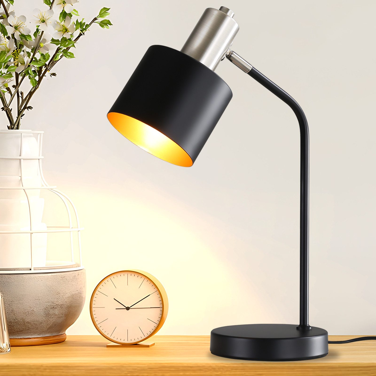 Nettlife lámpara de mesa E27 negro 15x15