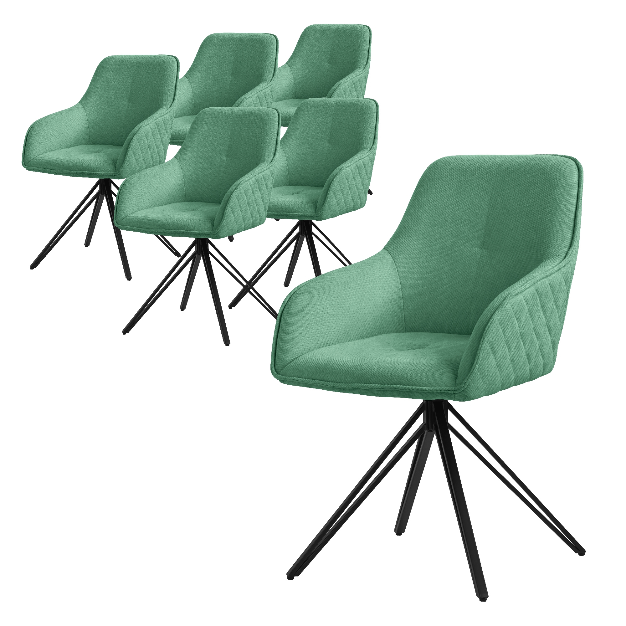 6x silla de comedor giratoria verde tela tejida asiento ergonómico
