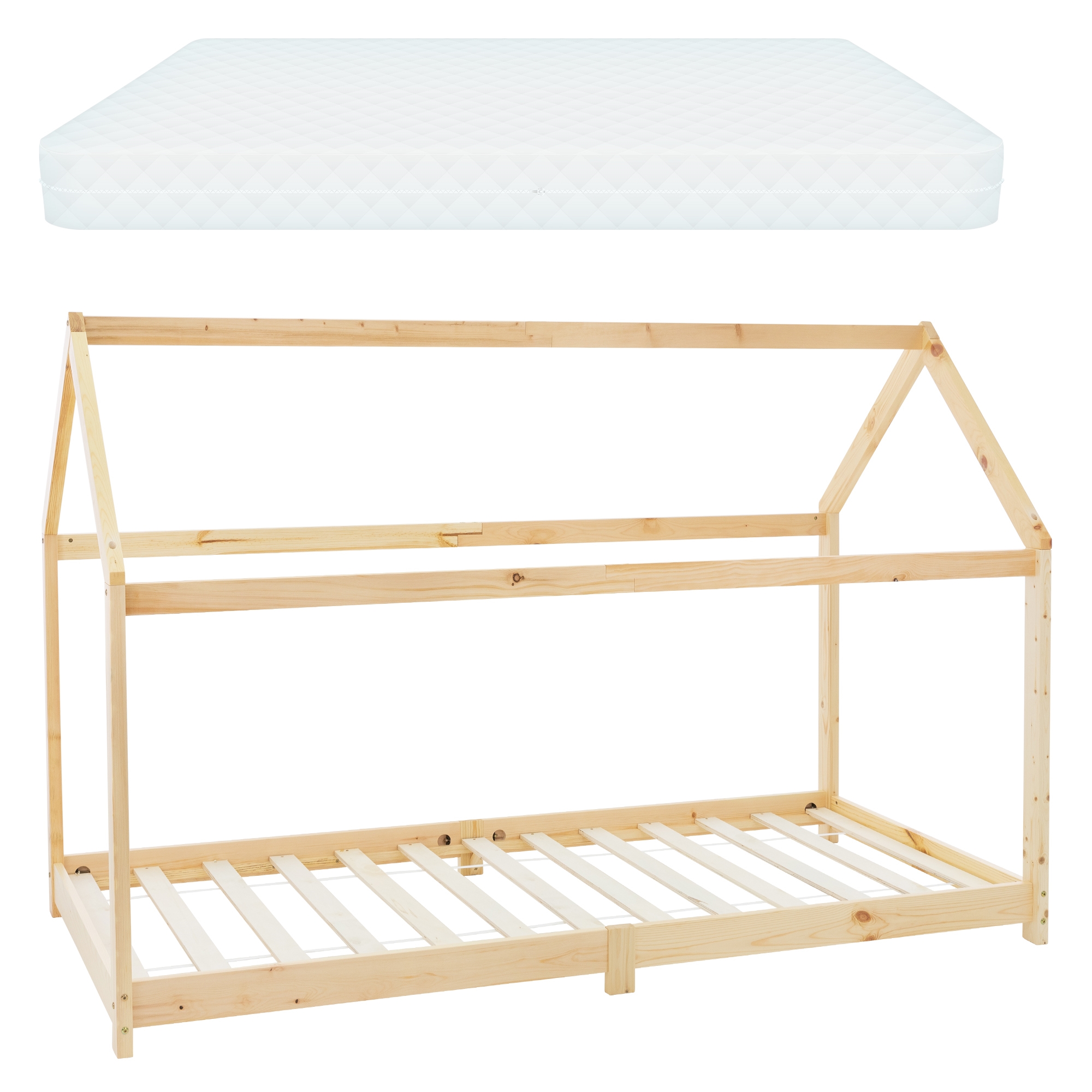 Cuna con techo y somier 90x200 cm madera de pino natural ml-design