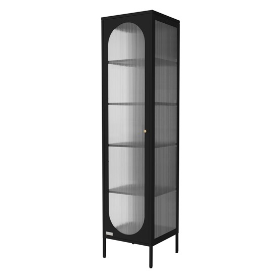 Vitrina 42x175x40 cm, negra, estrecha con 5 estantes y 1 puerta