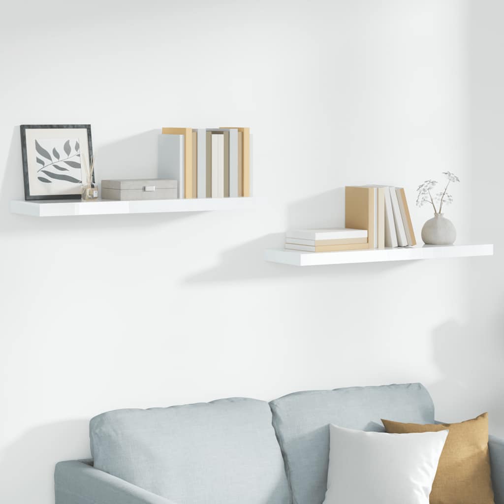 Estante flotante de pared 2 uds mdf blanco brillo 90x23,5x3,8cm