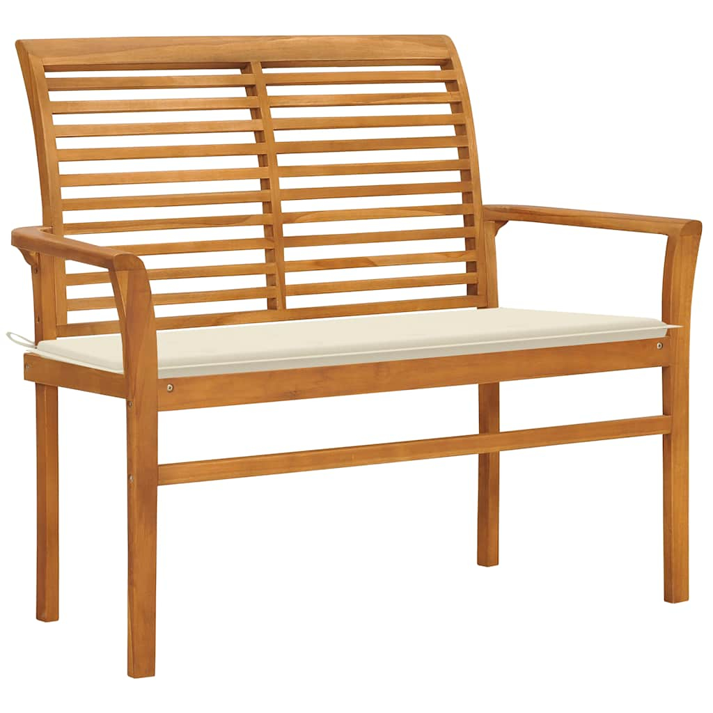 vidaXL banco de jardín madera maciza de teca con cojín crema 112 cm
