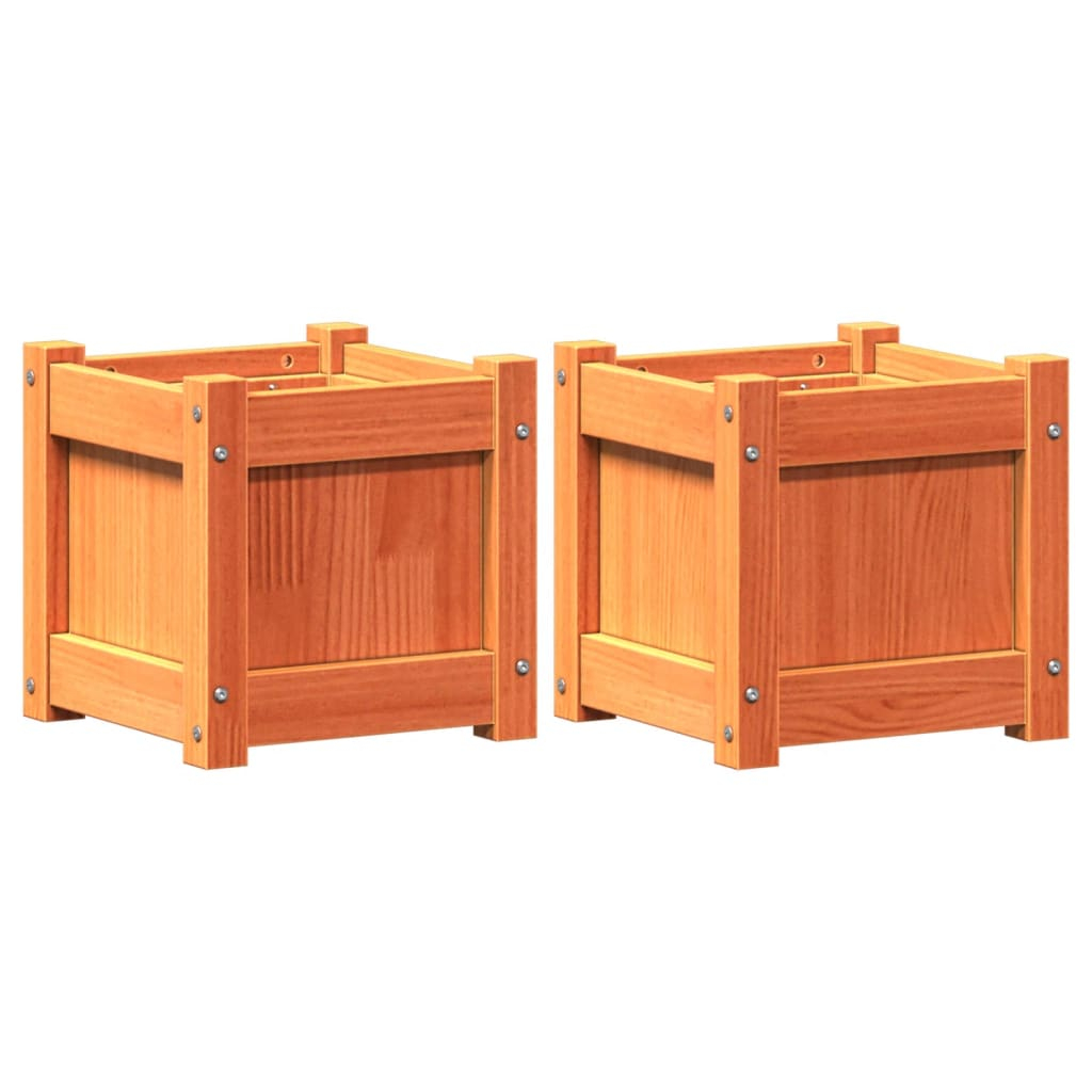 vidaXL jardineras de exterior 2 uds madera maciza de pino marrón cera