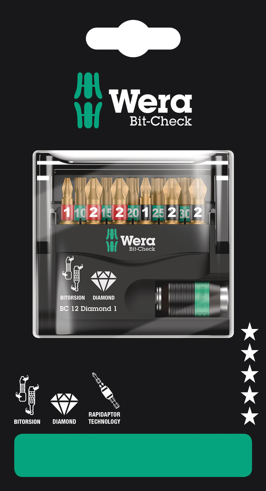 Estuches de puntas bit-check 12 diamond 1 sb wera 05136392001