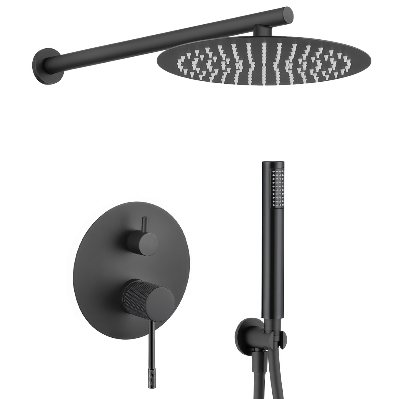 Valaz ducha empotrada pared redonda maneta luxury negro mate - 25cm