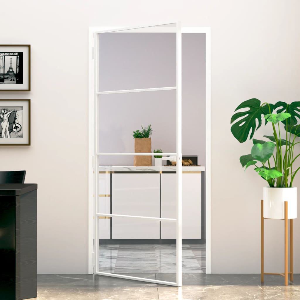 Puerta de interior vidrio templado y aluminio blanco 93x201,5cm wef9830