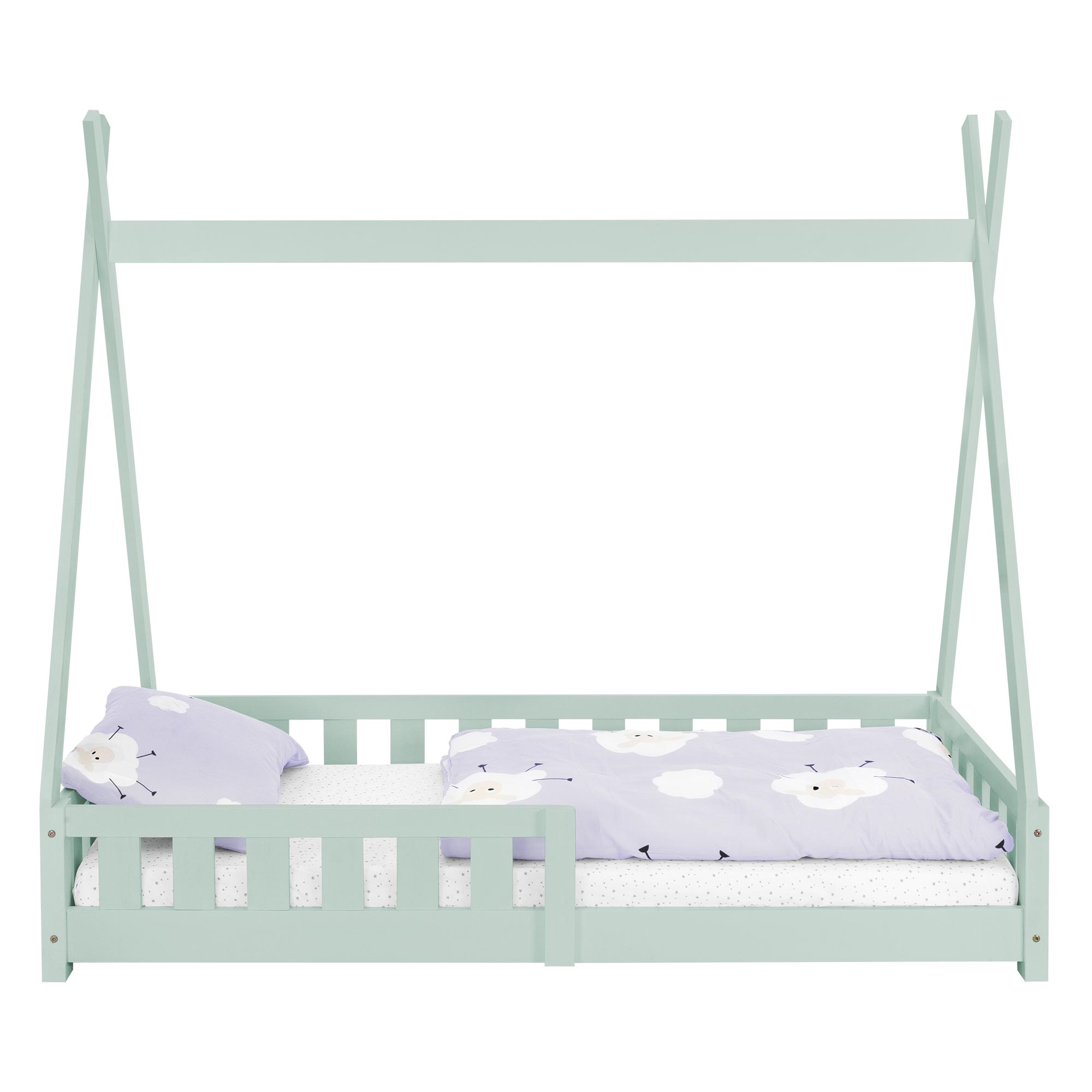 Cuna con protección anticaída y somier 80x160cm menta ecd germany