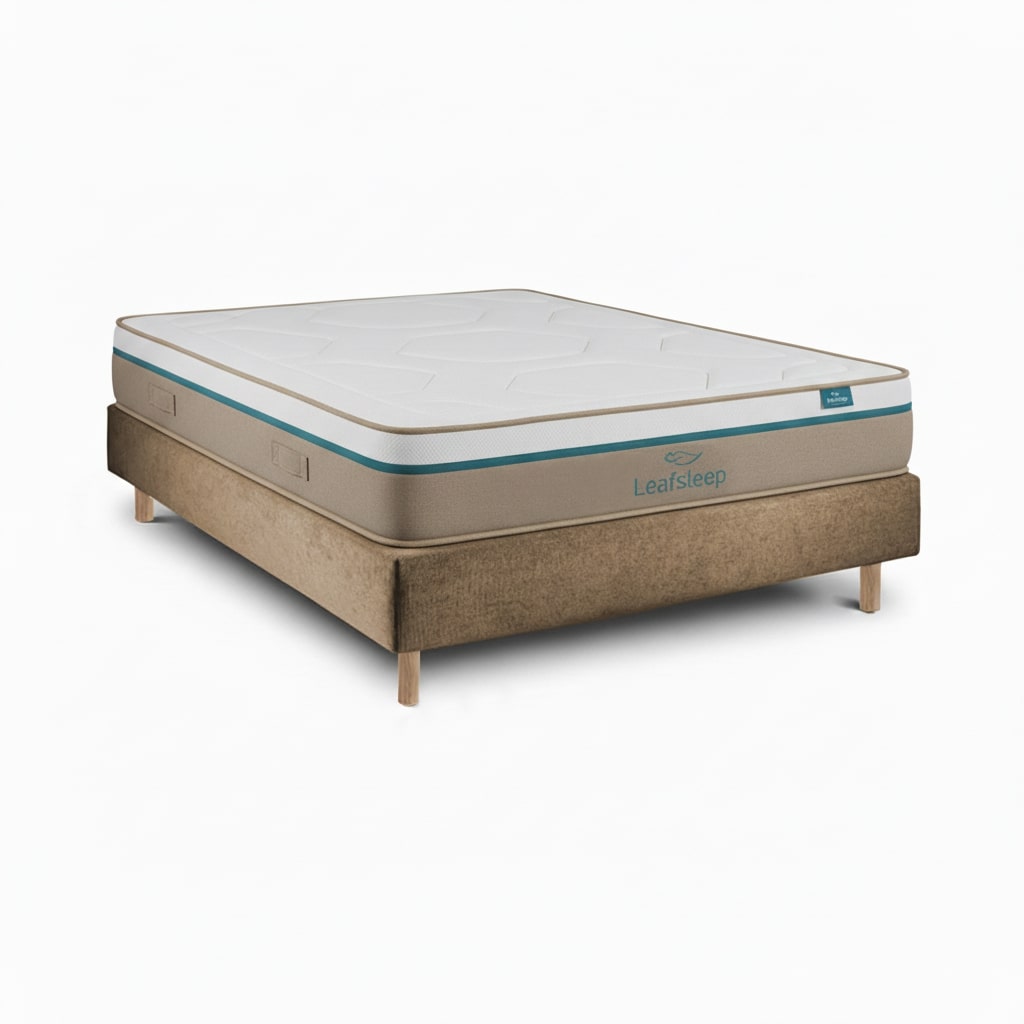 Leafsleep conjunto spring visco 27 cm + sommier madera taupe 200x140 cm
