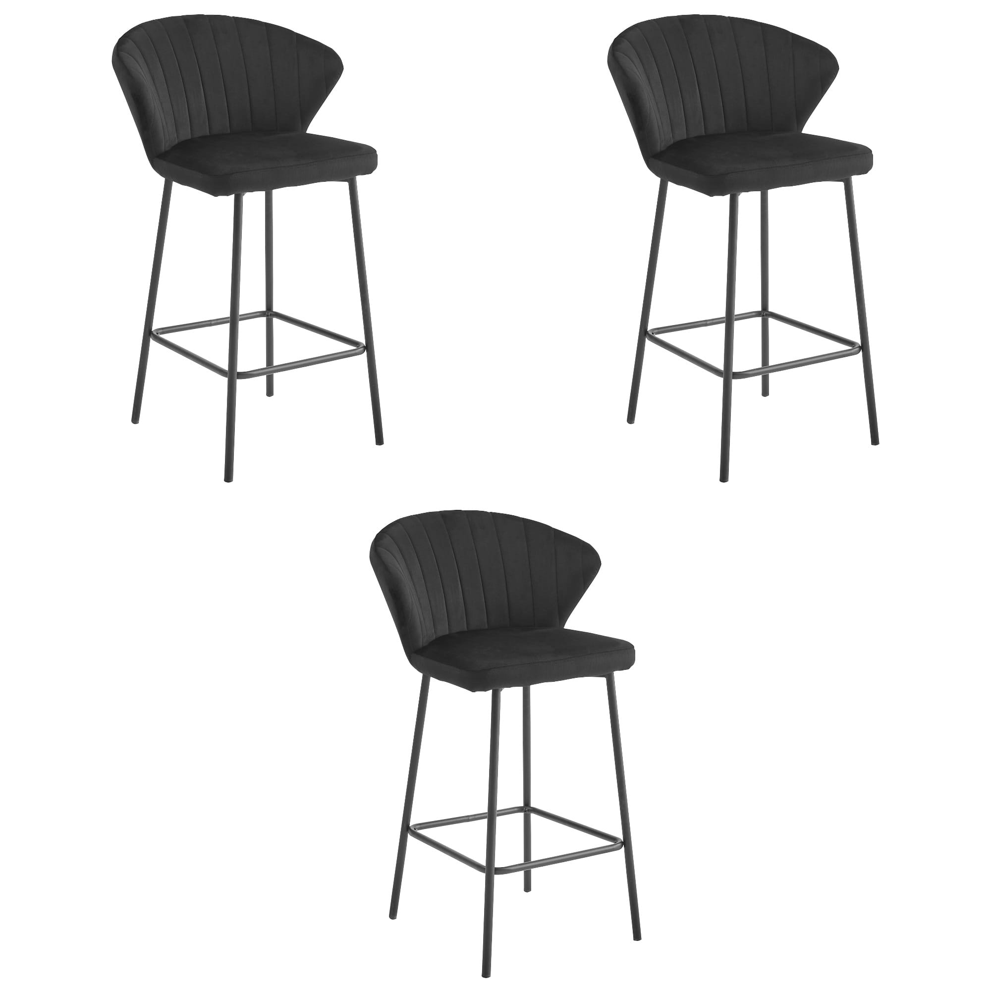 Taburete de bar valora gatta, terciopelo negro, patas de acero (x3)