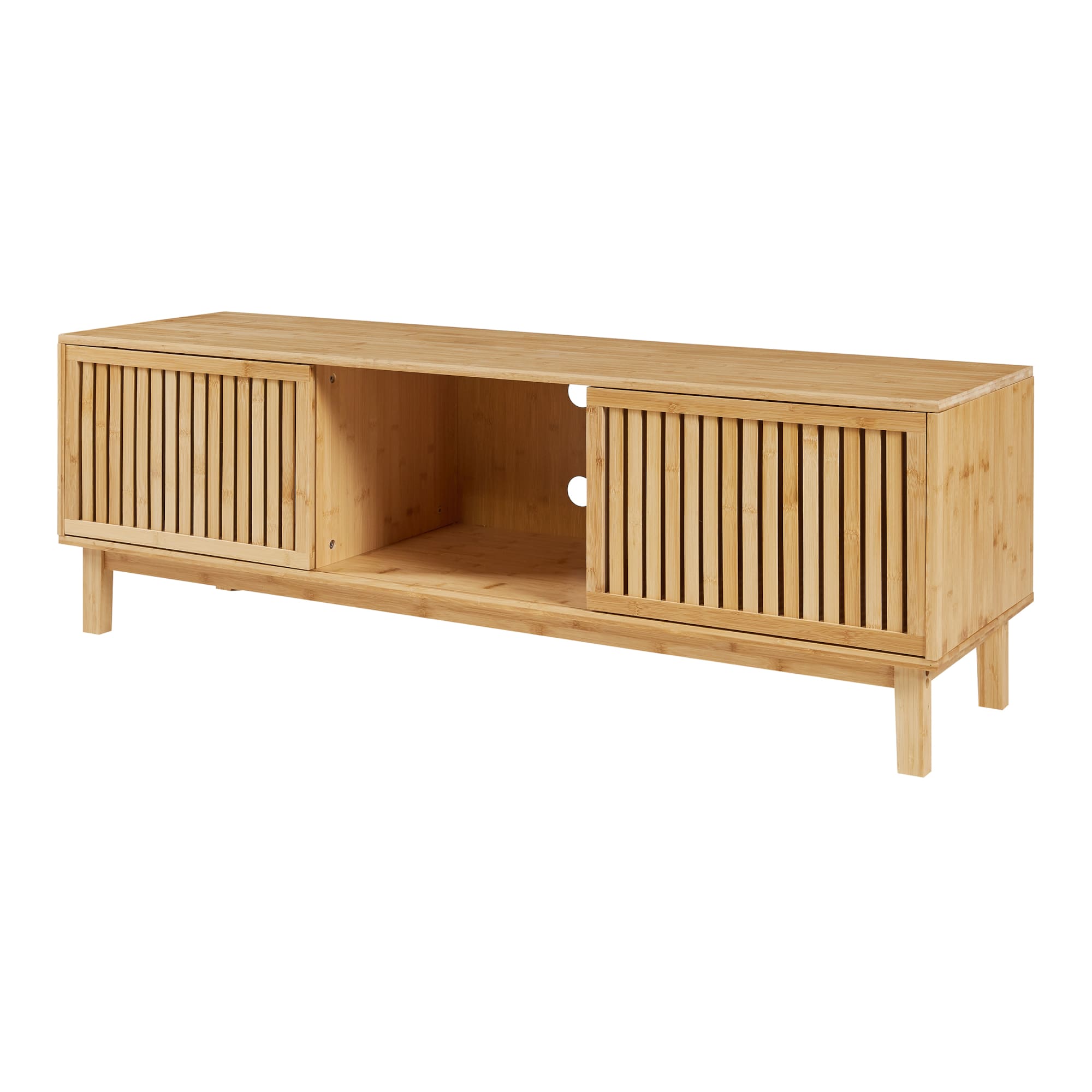 Mueble de tv ypäjä 2 puertas corredoras bambú 150x42x50cm natural [en.casa]