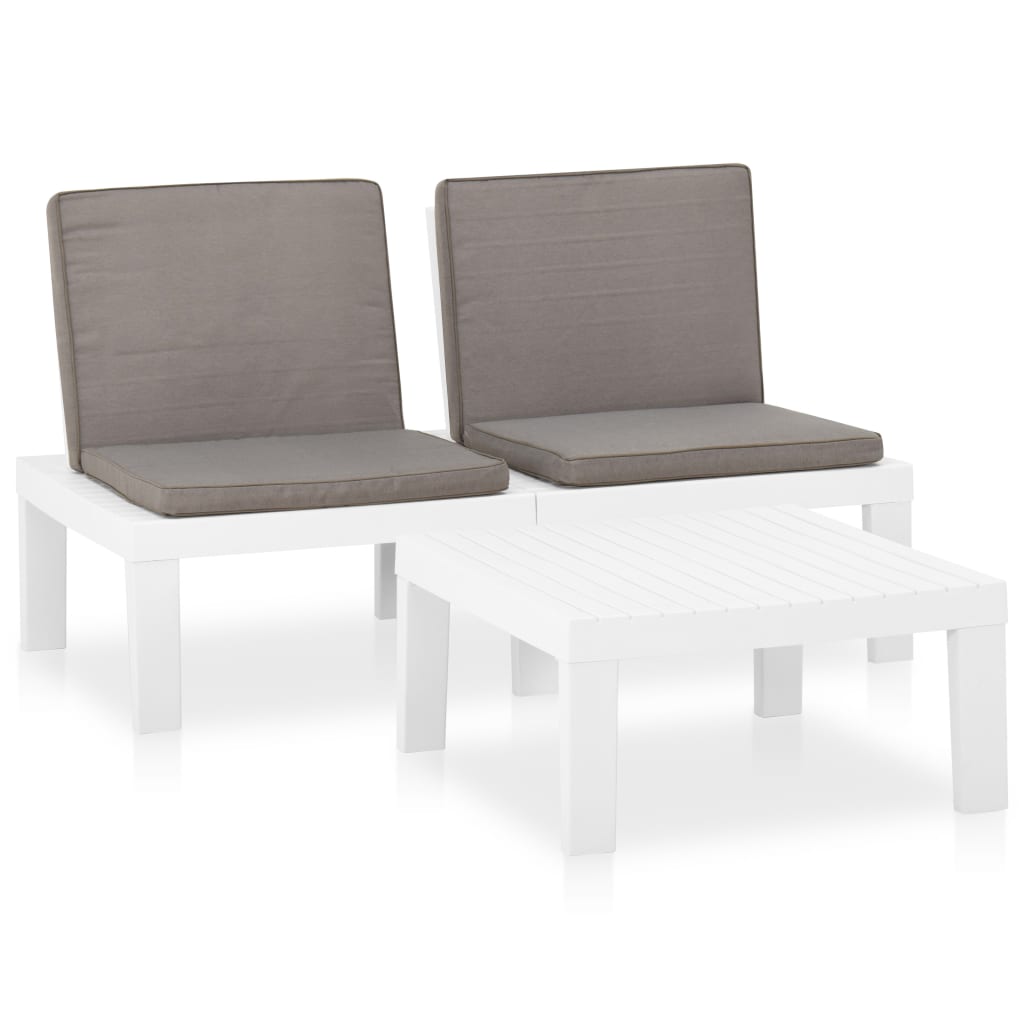 vidaXL set de muebles de jardín 2 piezas con cojines plástico blanco