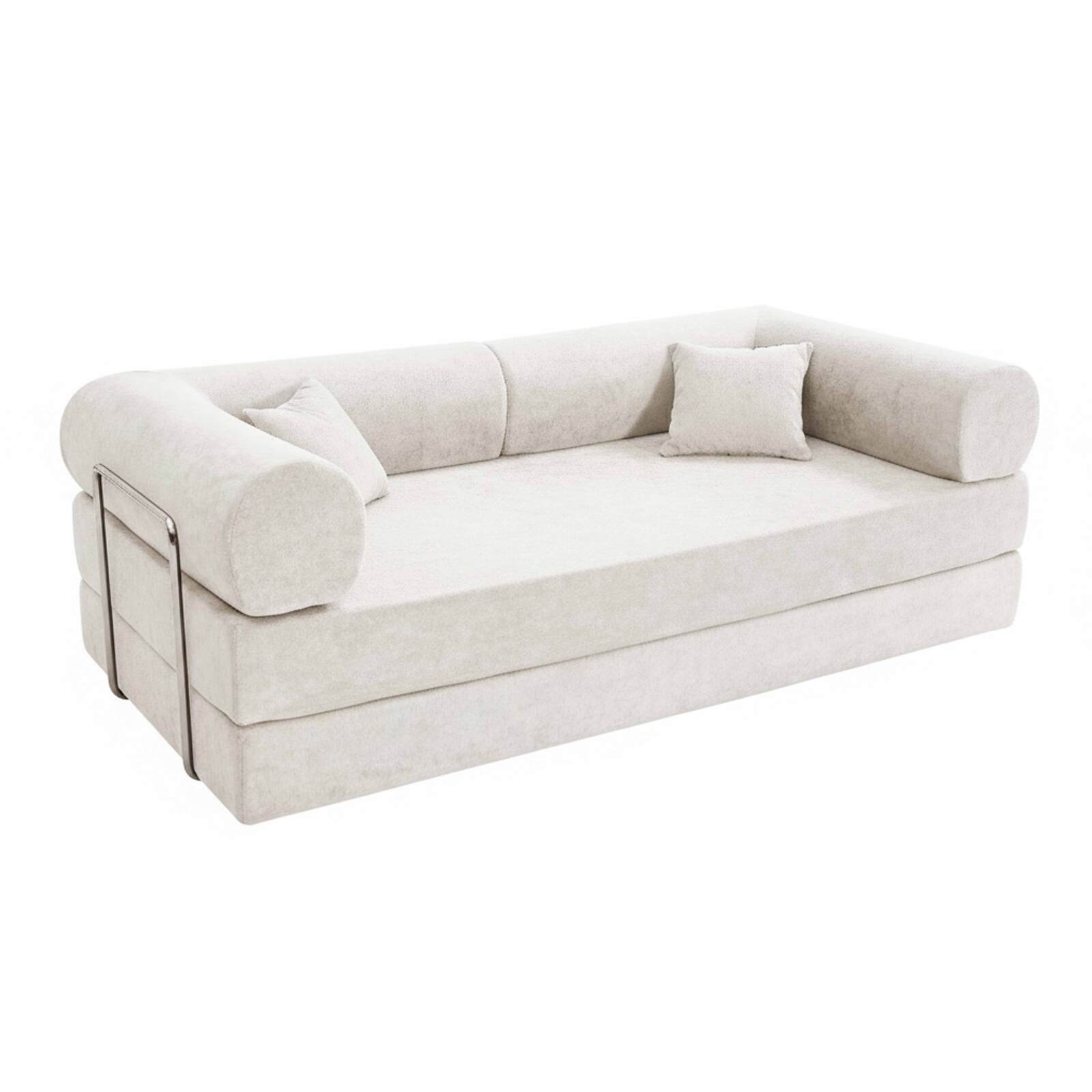 Oviala - sofá cama de 2 plazas en tela con cojines modulares ecru l 204 cm
