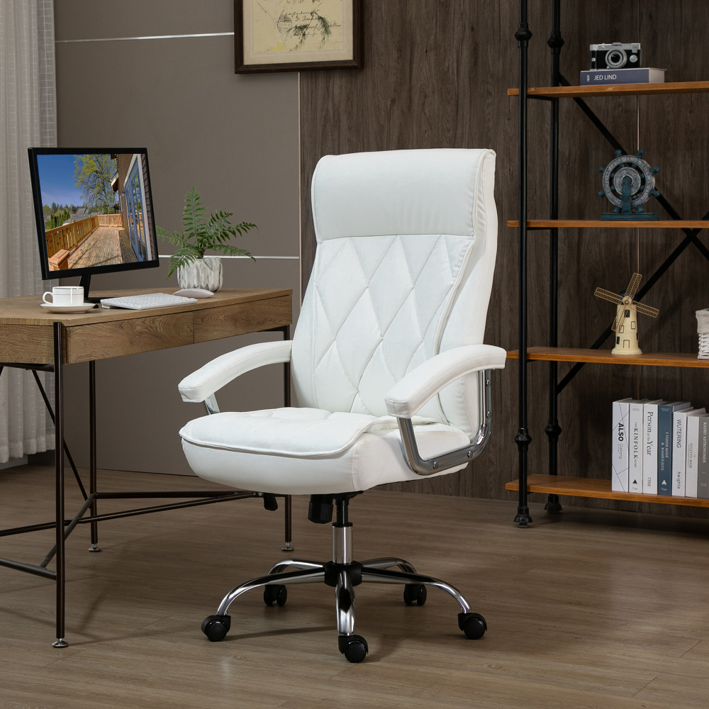 Silla de oficina ergonómica pu blanca giratoria altura ajustable balanceo