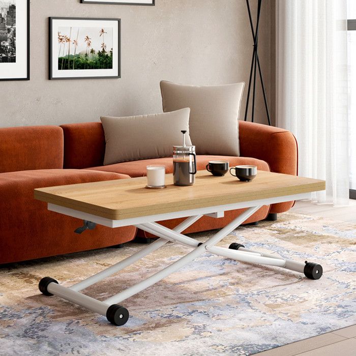 Mesa de centro elevable - haya blanca - 100 cm