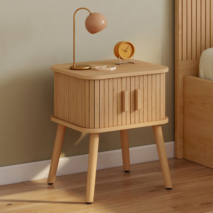 Mesitas de noche de madera clara con efecto de lamas, lote de 2, 40 cm