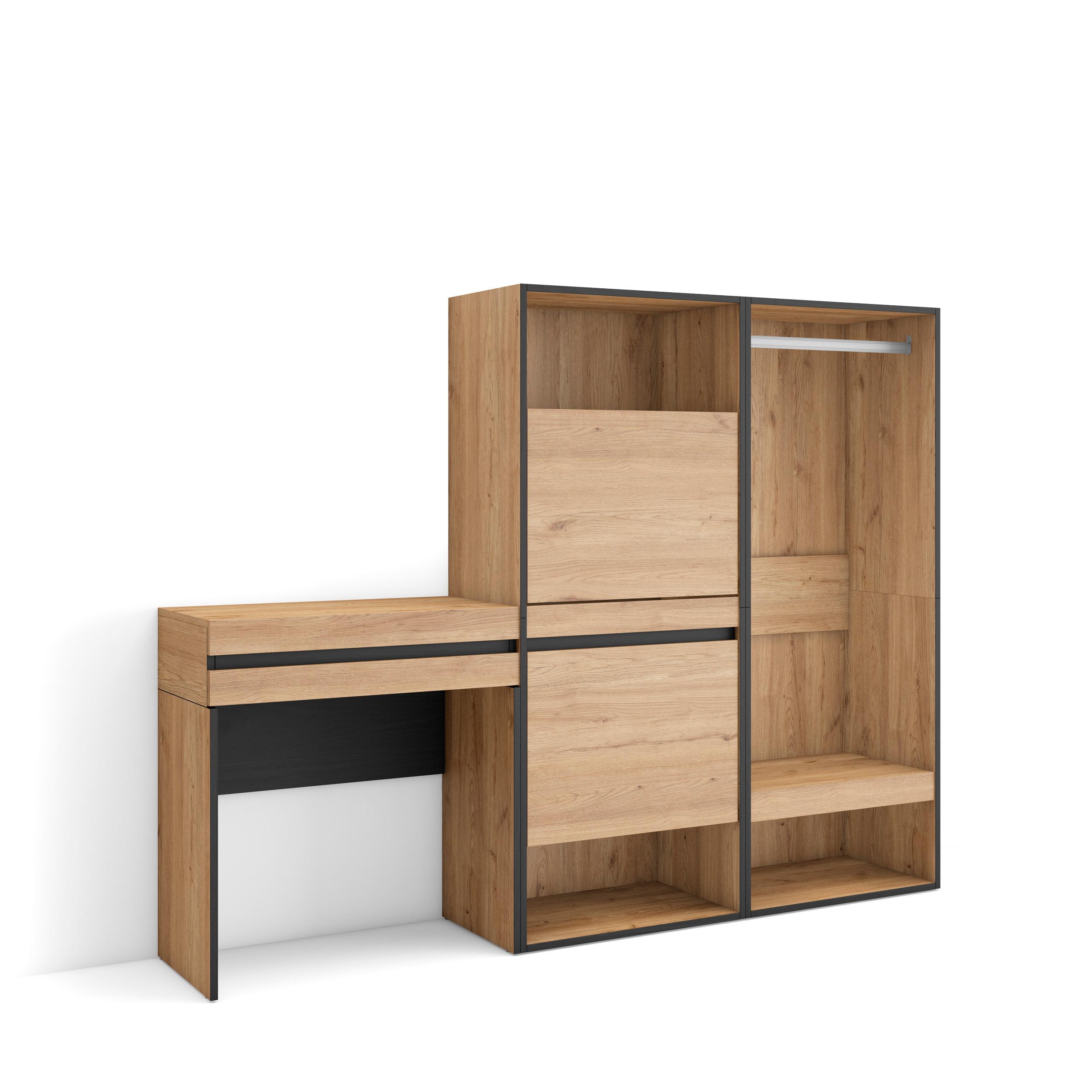 Consola entrada, zapatero, armario abierto, 190x35x145cm, rf3449