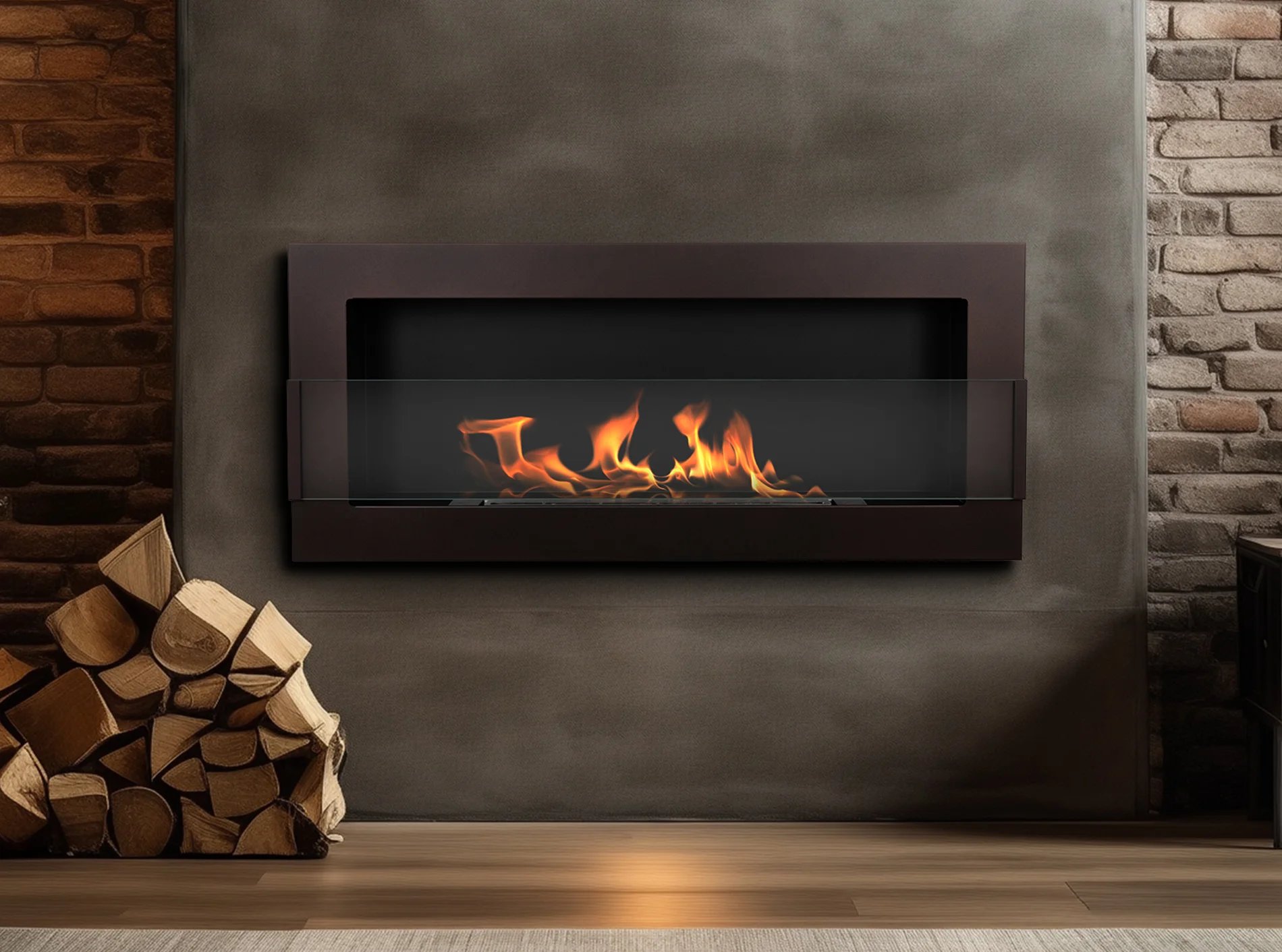 Chimenea bioetanol marrón 90x40 cm con cristal