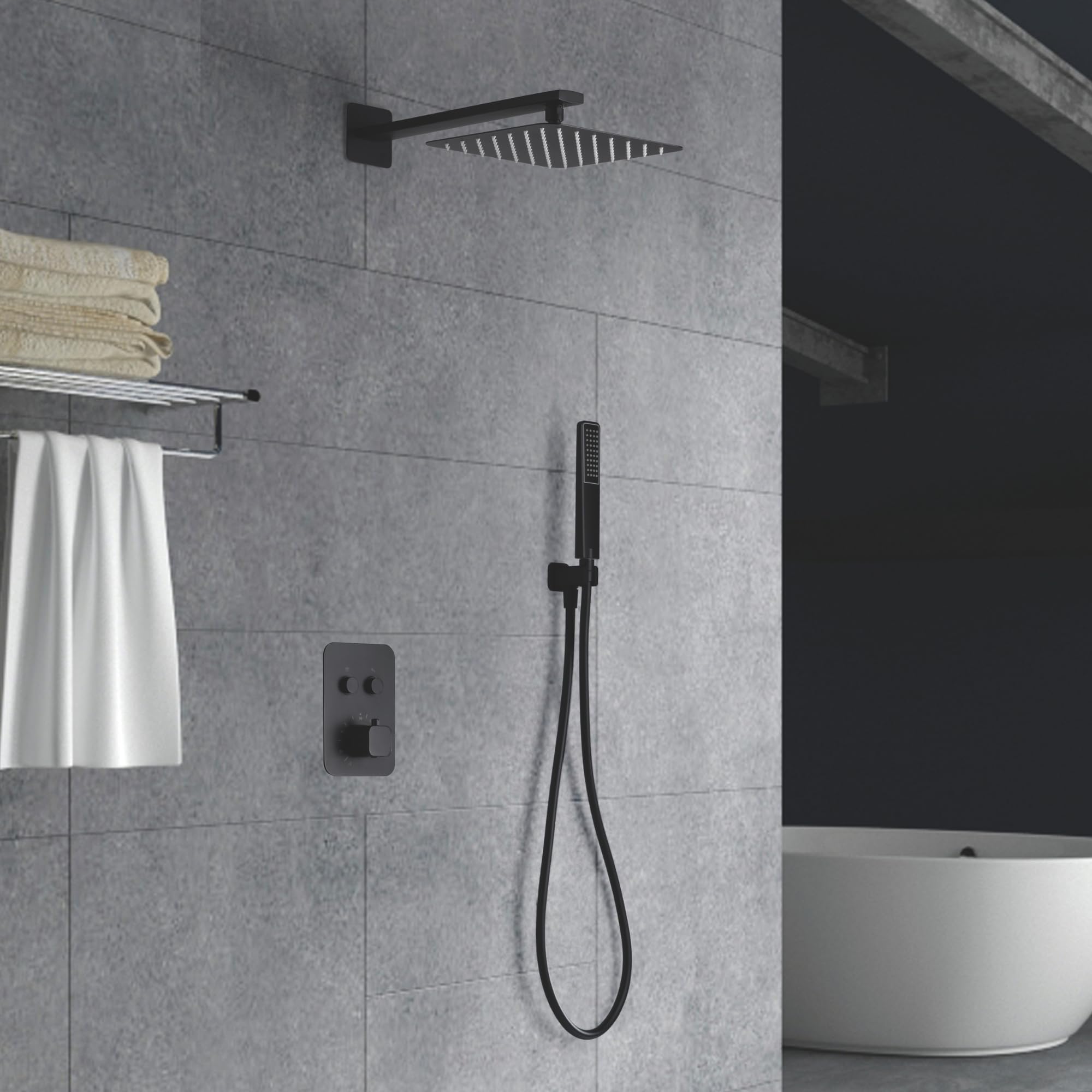 Imex - columna ducha empotrada termostática negro serie madeira
