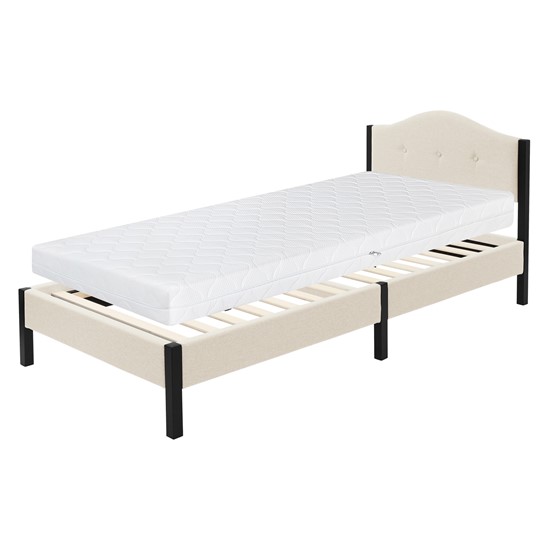 Cama tapizada individual con colchón 16cm, somier beige 90x200cm