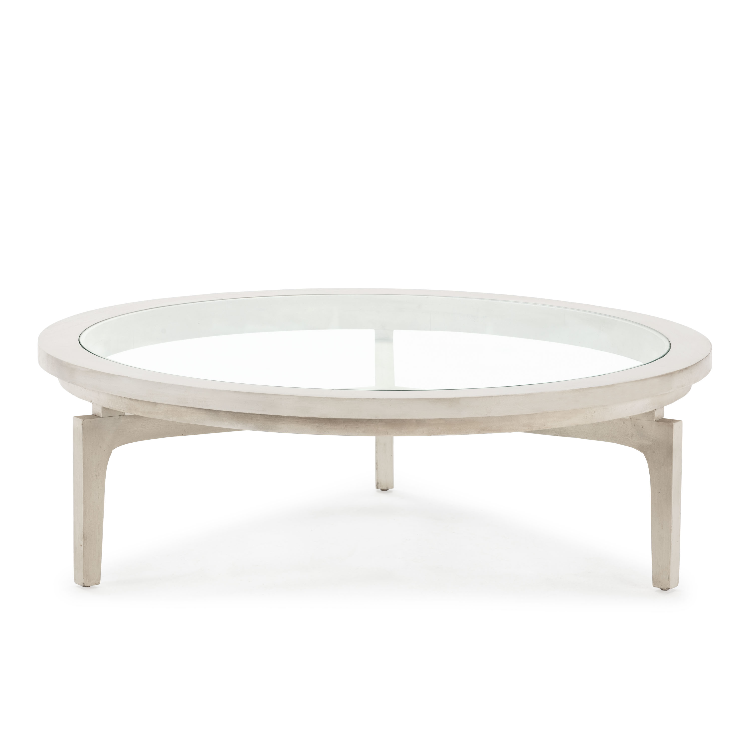 Mesa de centro 100x100x32 madera blanco velado, cristal