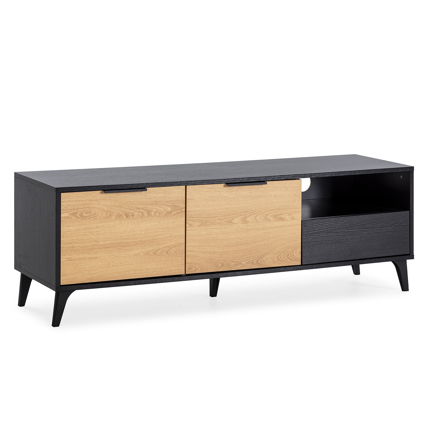 Mueble tv kalma 2 puertas 1 cajón color negro/roble
