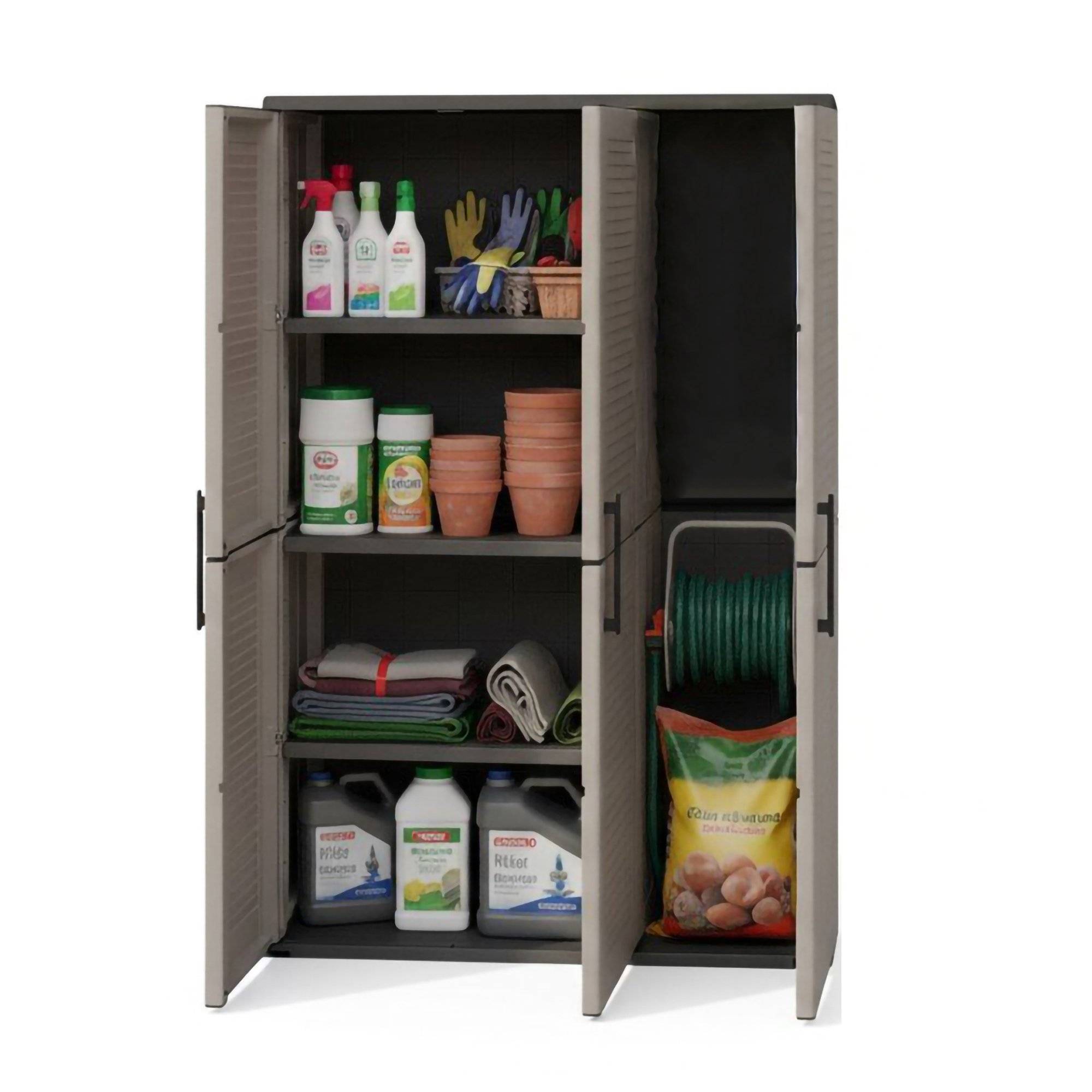 Armario exterior amordel, 4 compartimentos, plástico gris 102x37x163h cm