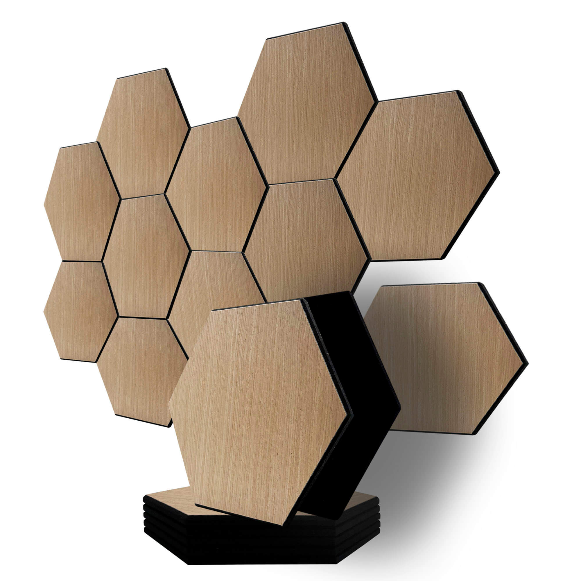 Pack 10 panel acústico pared hexagonal madera natural turku 30x30x1cm