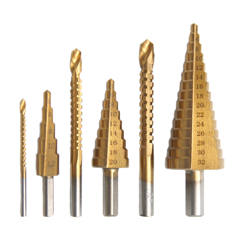 Juego 6 brocas escalonadas sierra triangular flauta recta