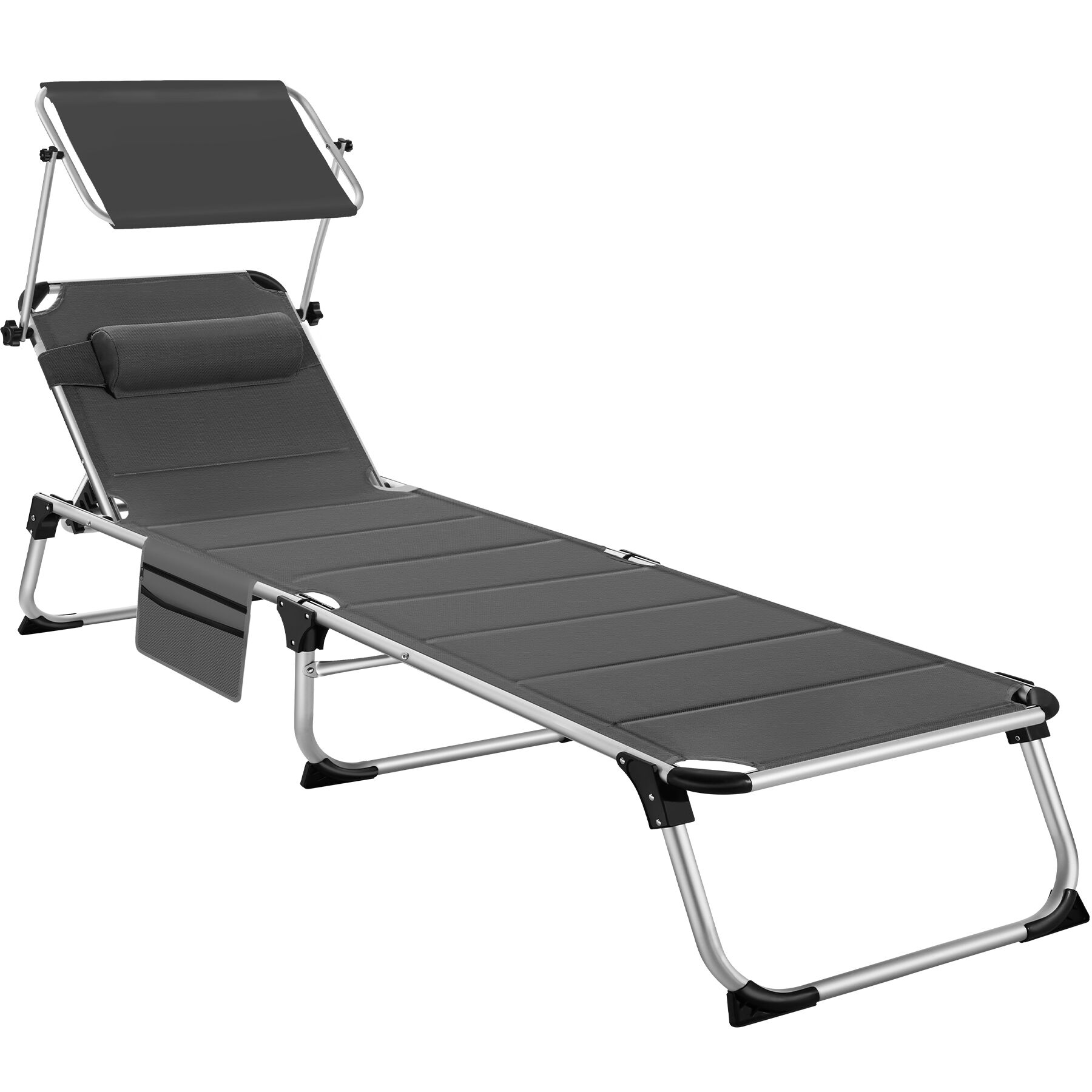 Tectake tumbona, aluminio, plegable, acolchada, respaldo, toldo, gris
