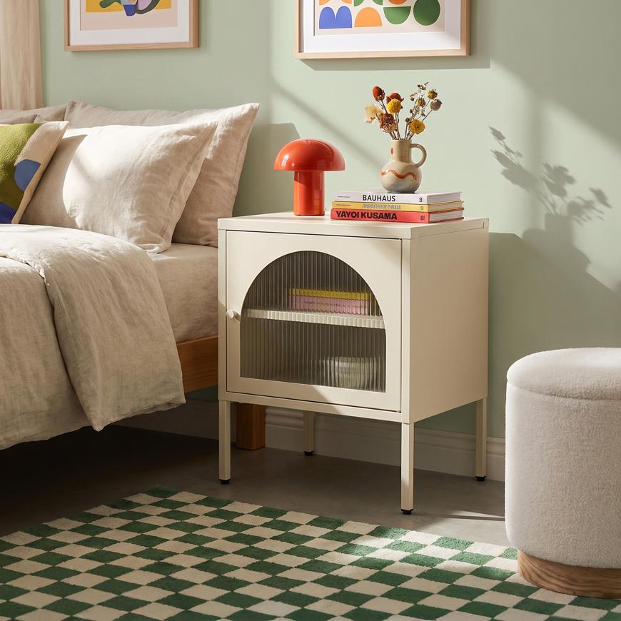 Lote de 2 mesitas de noche de metal con 1 soporte para vaso beige - elin