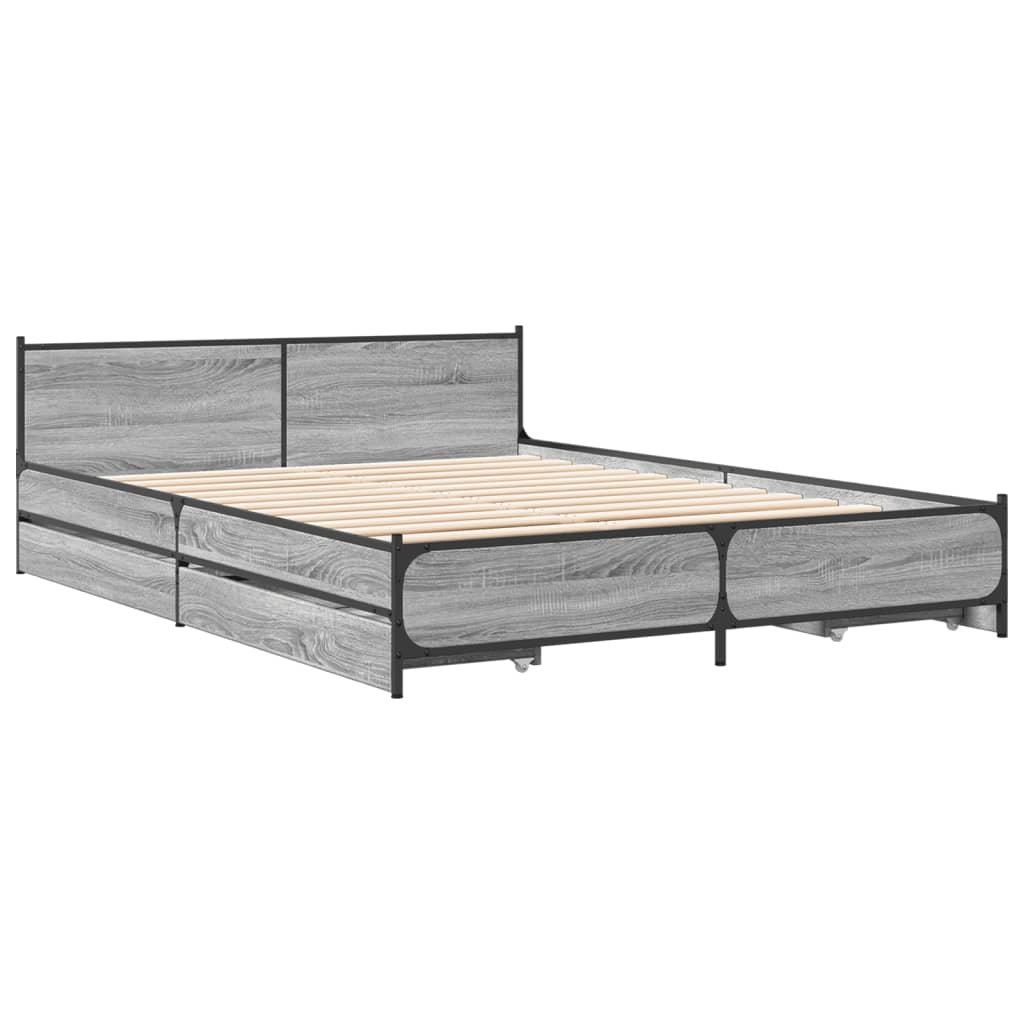 vidaXL cama con cajones madera de ingeniería gris sonoma 135x190 cm
